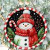 Snowman Pattern Winter Holiday Wall Art Round Wooden Hanging Plaque Seasonal Farmhouse Decor Porch Door Sign Christmas Home Party Ornament