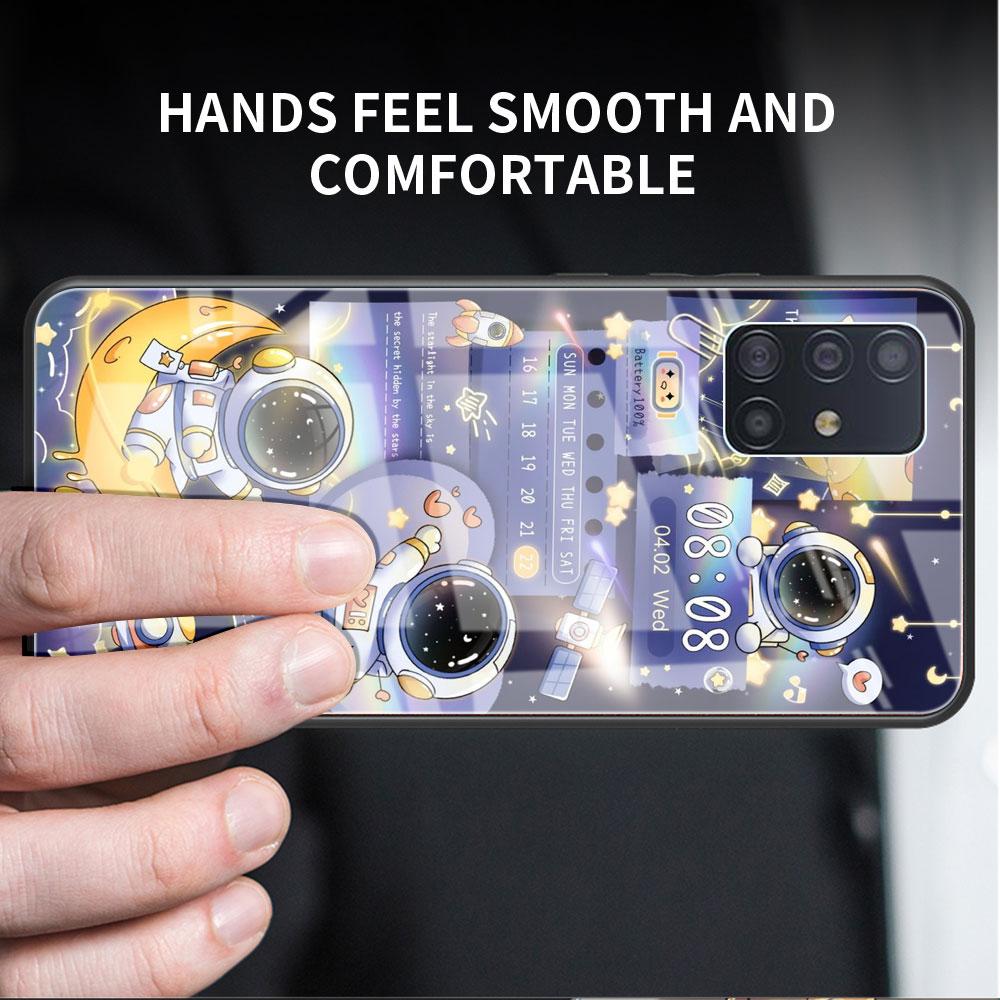 Glashülle für Samsung Galaxy A52 A71 A50 A51 A70 A21s A31 A72 A10 A12 A30 A22 5G Telefonabdeckung Astronaut Cartoon
