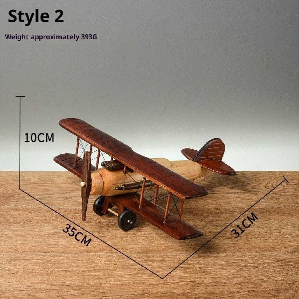 Vintageowy drewniany model samolotu - Ręcznie robiona dekoracja na biurko, Rustykalna ekspozycja do domowego biura i Unikalny prezent lotniczy