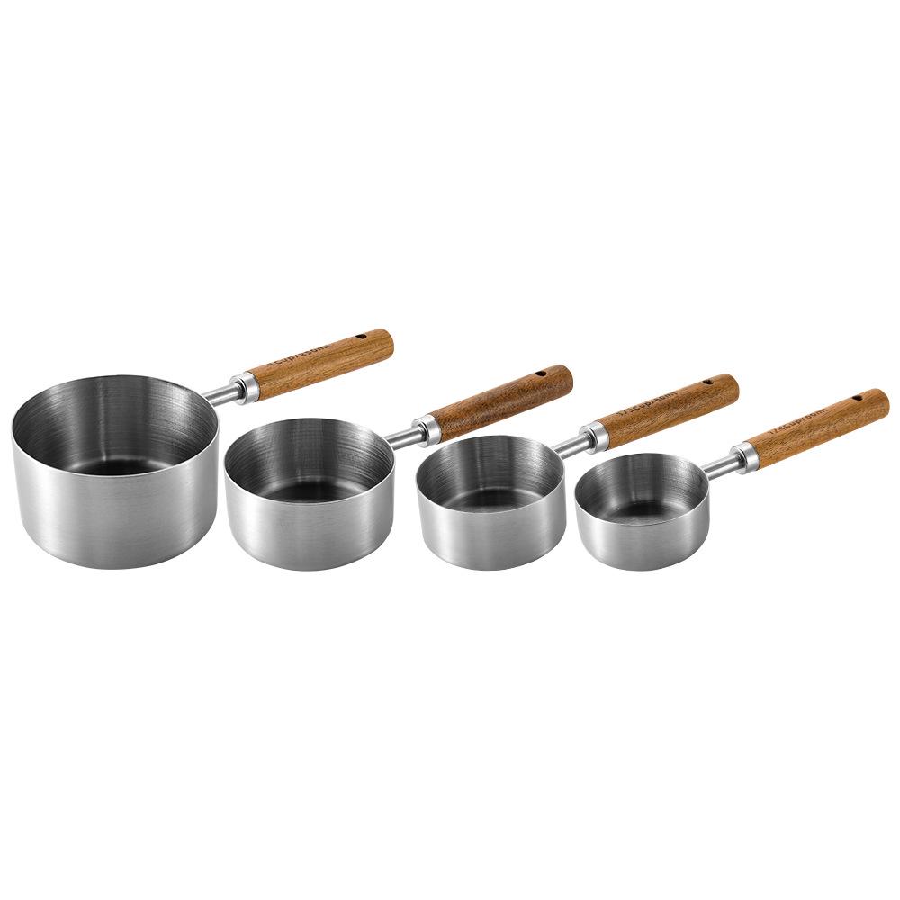 8-Piece Wooden Handle Stainless Steel Measuring Cup and Spoon Set