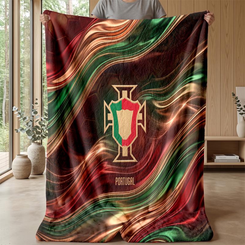 Portugal Football Printed Flannel Blanket Skin Friendly Warm Decorative Throw for Indoor Couch Bed Daily Use