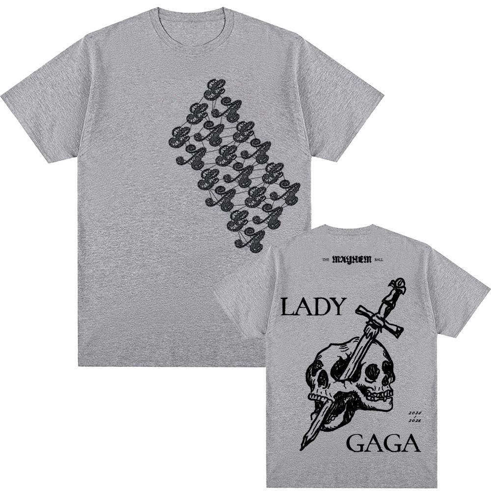 Skull T-Shirt 2025 NEW Summer Lady Gaga 's Same Style Tee-shirt High Quality 100%Cotton Round Neck Graphic Printing Camisetas