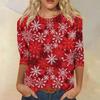 Edición Limitada de Navidad Camiseta de Mujer 3D Roja con Estampado de Árbol de Navidad Cuello Redondo Manga Larga Moda Casual Top de Manga Larga