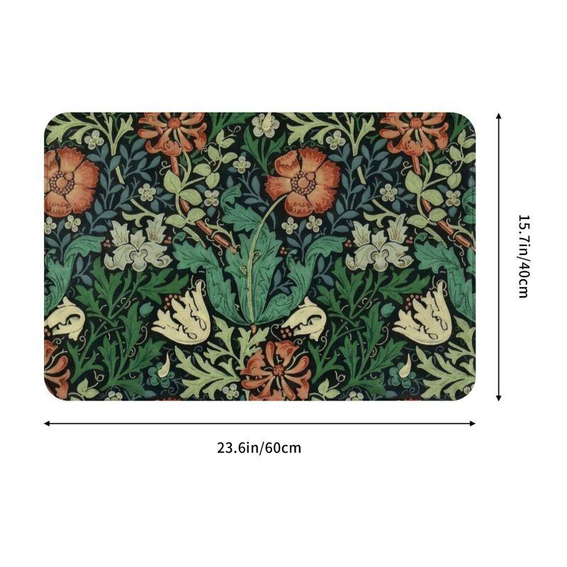 Custom William Morris Compton Floral Art Nouveau Pattern Doormat Bath Door Floor Mat Textile Pattern Toilet Rug Carpet Footpad