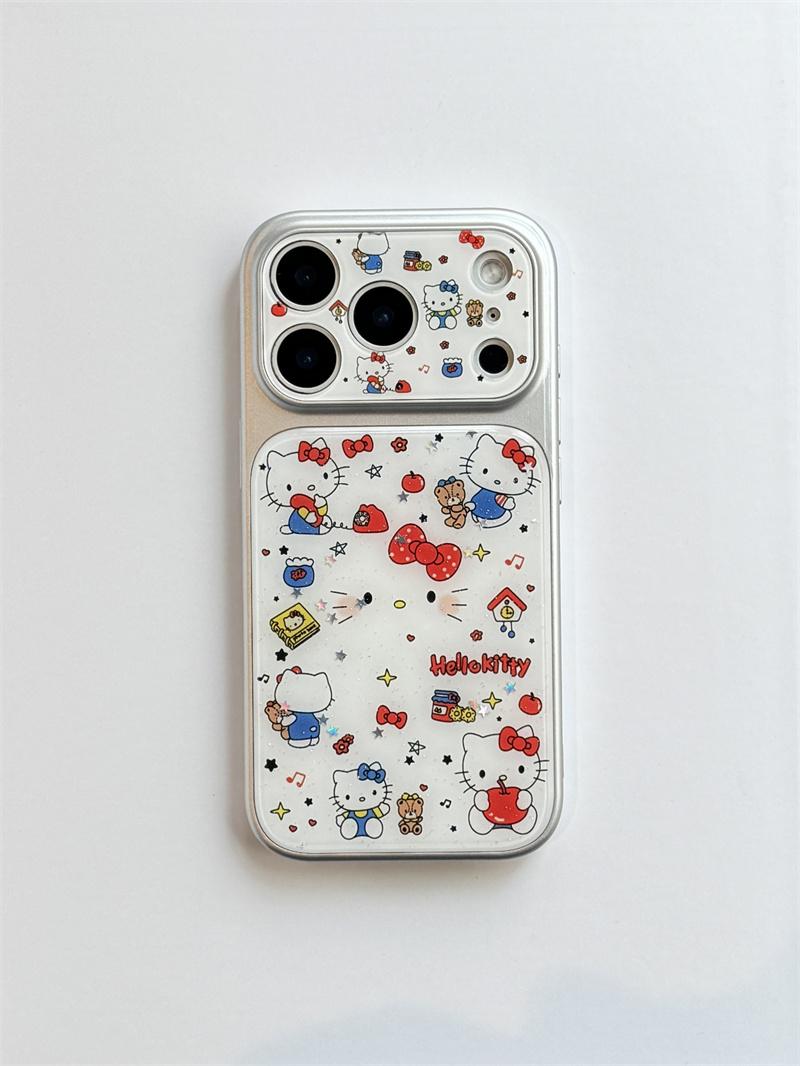 

Kawaii Characters Hello Kitty Glitter Phone Case For iPhone 15 16 17 Pro Max INS Cute Sweet Style Large Window Shockproof For iPhone 17ProMax