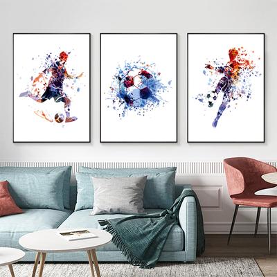 Poster Modern Acuarelă Fotbal Jucător Fotbal Abstracte Imprime Decorative Tablouri Canvas Wall Art Pictures Decor Living Room