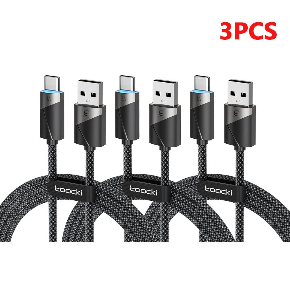 Toocki 3Pack 3A USB Type C Cable Automatic Power-Off Fast Charging Type C Cable for iPhone 17 16 Smausng Xiaomi Huawei Realme
