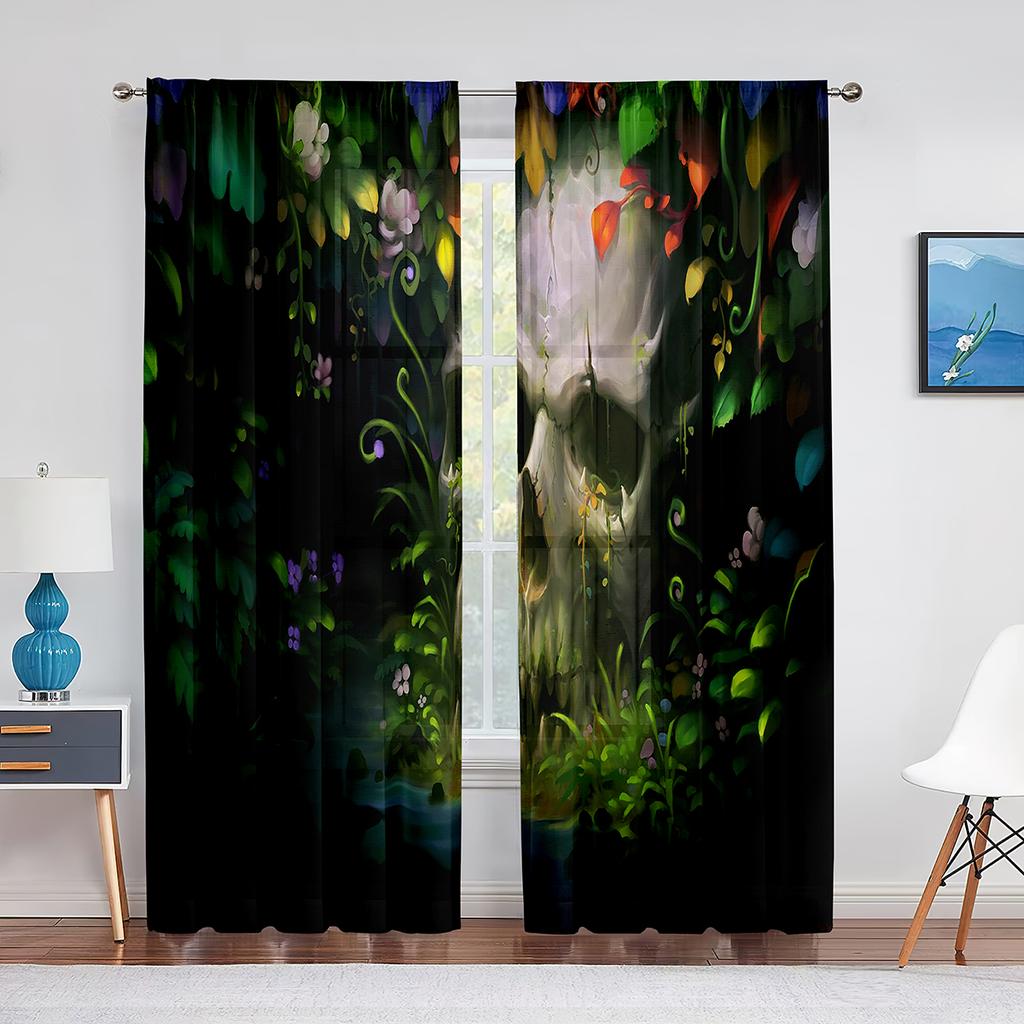 Dödskalle Textur med Huvudskål Huvudben Tyllgardiner för Vardagsrum Sovrum Chiffong Skir Voile Kök Fönstergardin Draperier