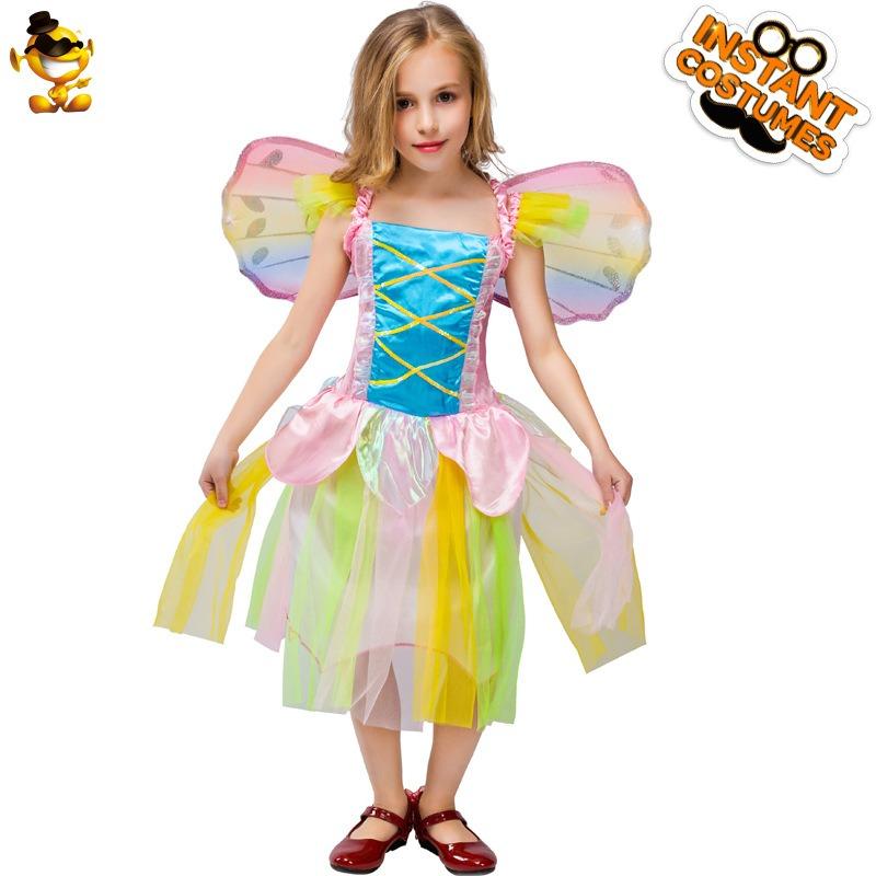 Halloween Carnival Party Costumes Masquerade Ball Costumes Stage Show Costumes Little Girls Colored Fairy Dresses