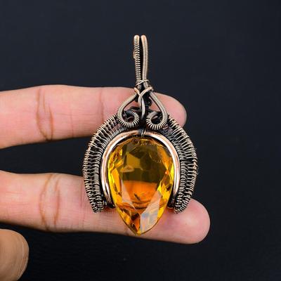 Citrin Edelstein Handgefertigter Ohrringschmuck aus reinem Kupferdraht zum Gedenktag