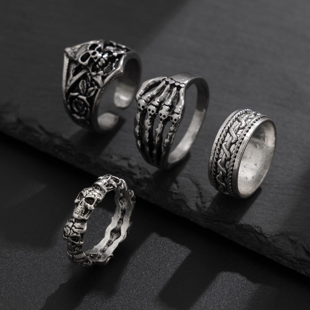 

Ingemark Goth Punk Skull Head Wing Ghost Claw Ring Set for Men Vintage Adjustable Open Rings Grunge Jewelry Male Halloween Gift