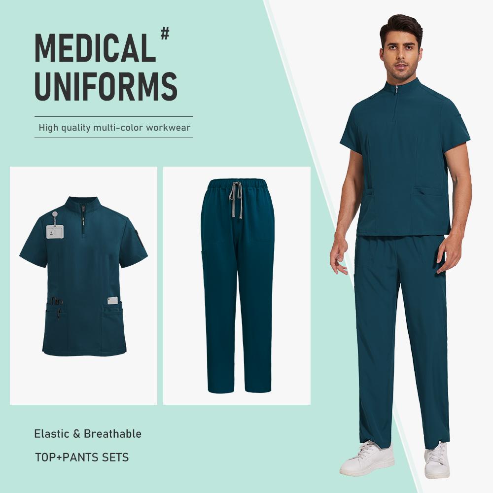 Schwarze Scrub Uniform Krankenschwester Krankenhaus Herren Medizinische Uniformen Scrubs Pflege Set Klinik Spa und Kosmetikstudio Damen Scrub Set