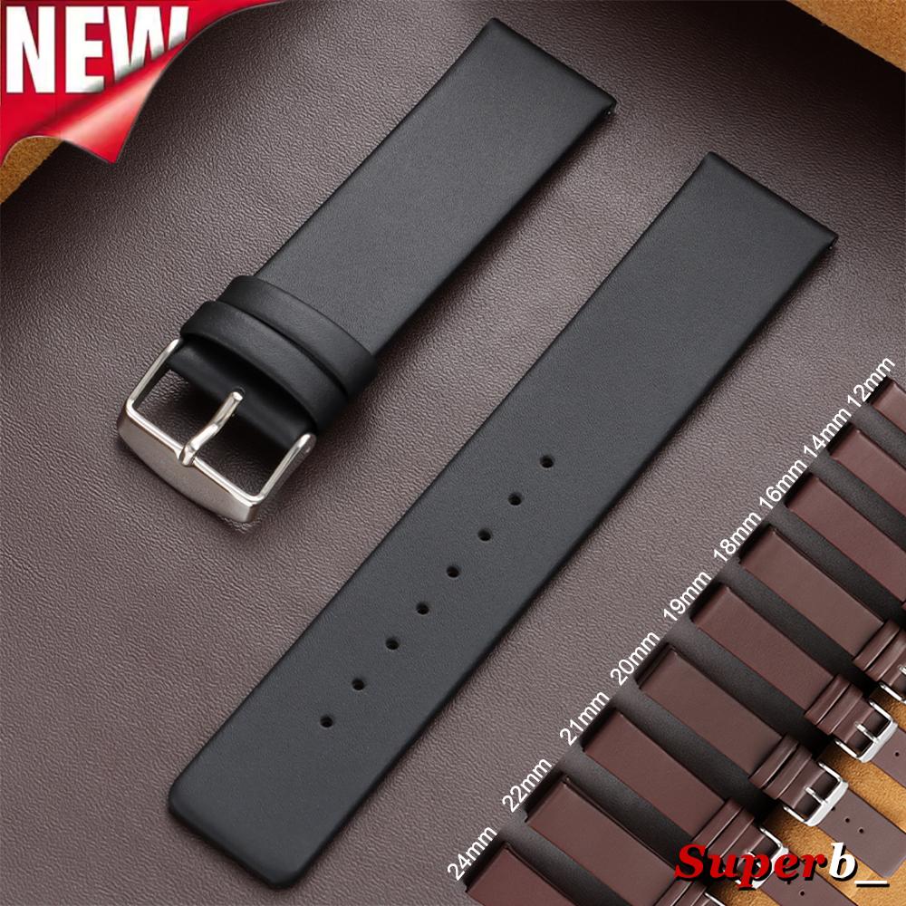 12/14/16/18/19/20/21/22/24mm Soft Material Cowhide Watch Band Brown Black Genuine Leather Straps Universal Men Women Wristband
