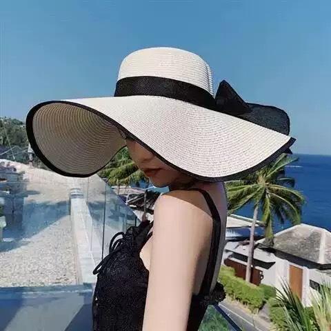 Straw hat female sunscreen sunshade beach seaside big brim vacation travel Internet celebrity small fresh versatile sun hat