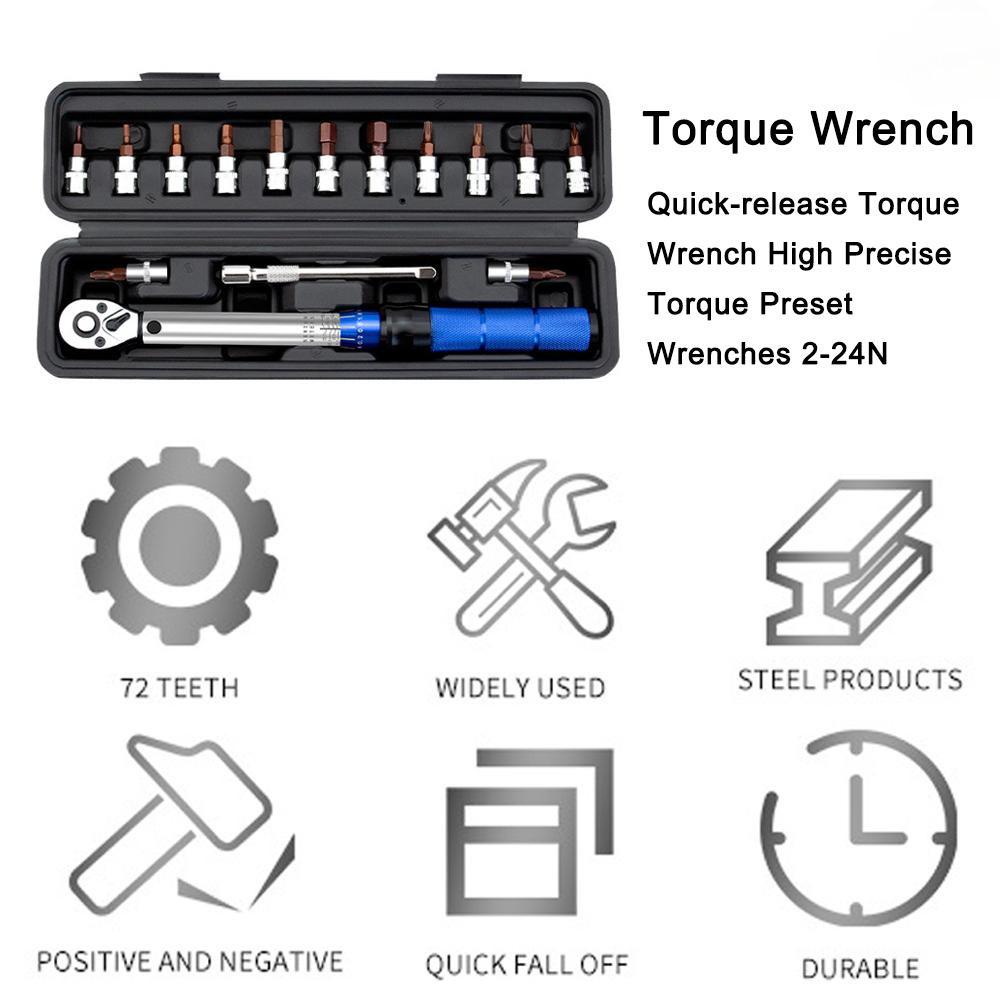 Quick-release Torque Wrench High Precise Torque Preset Wrenches 2-24N.m Torque Adjustable Ratchet Wrench Bicycle Repairing Tool