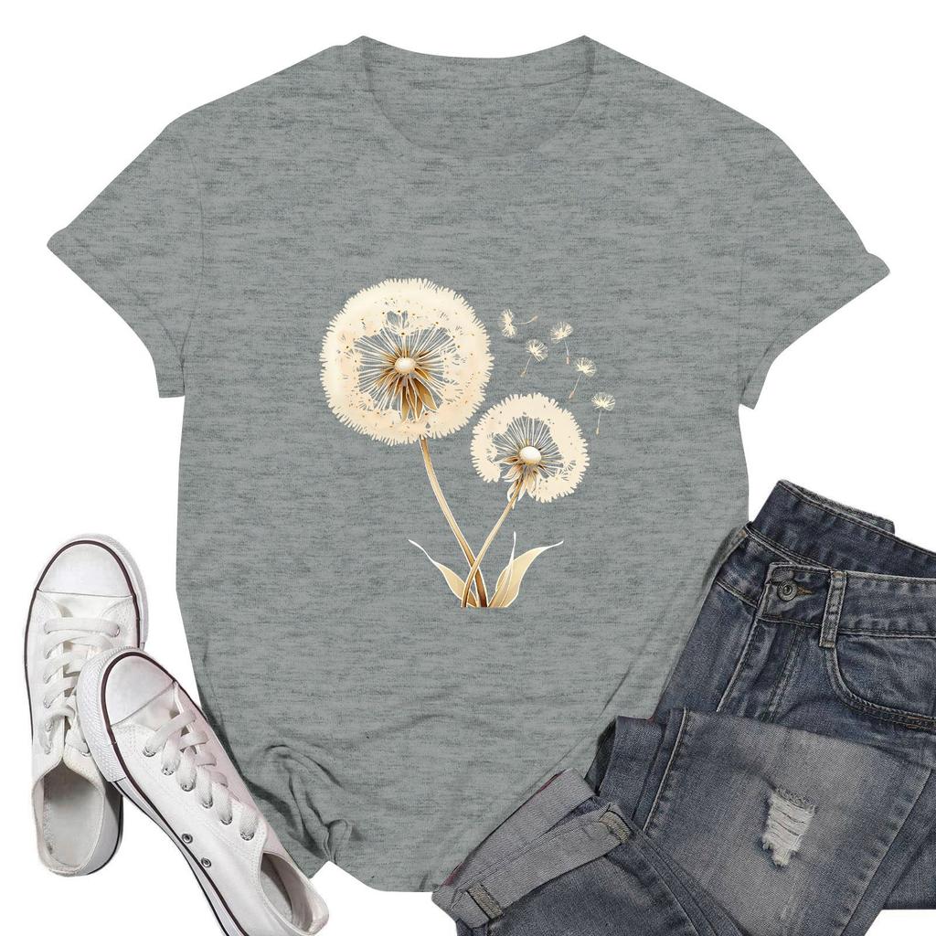 Women's Fashion Casual Printed Short Sleeve Round Neck Pullover Tops