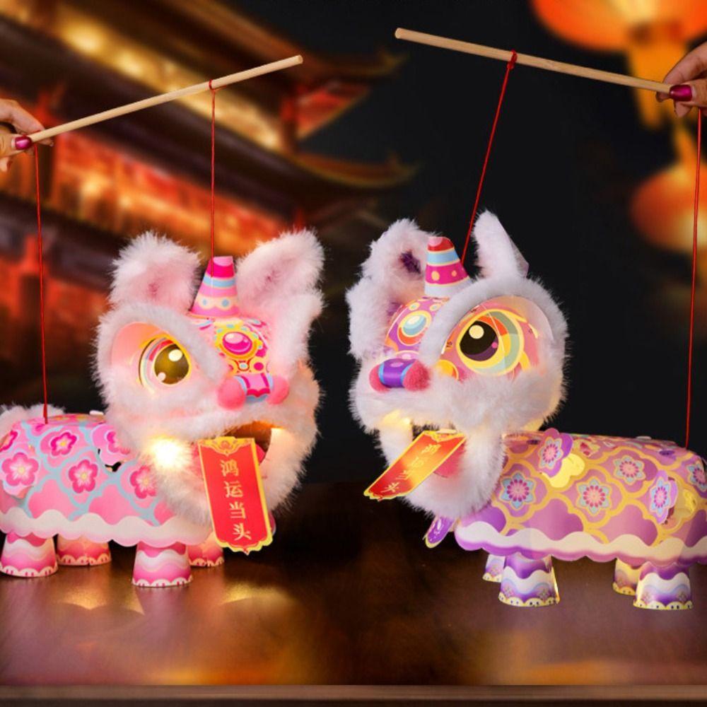 Waterproof Lion Dance Lantern Ancient Style Luminous Lantern Portable Lantern Kids Craft