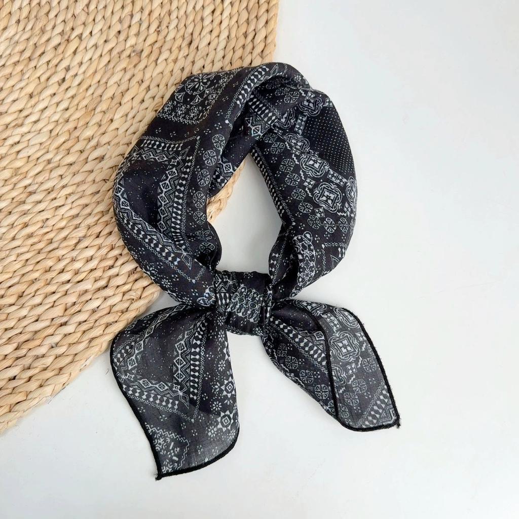 Spring And Summer Women Linen Floral Thin Neck Scarves Square Scarf Neckerchief Office Lady Hijab Headband Female Foulard