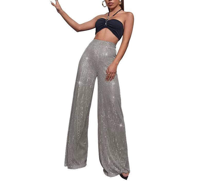 

Sparkly High-Waisted Sequin Wide-Leg Pants for Women XXL
