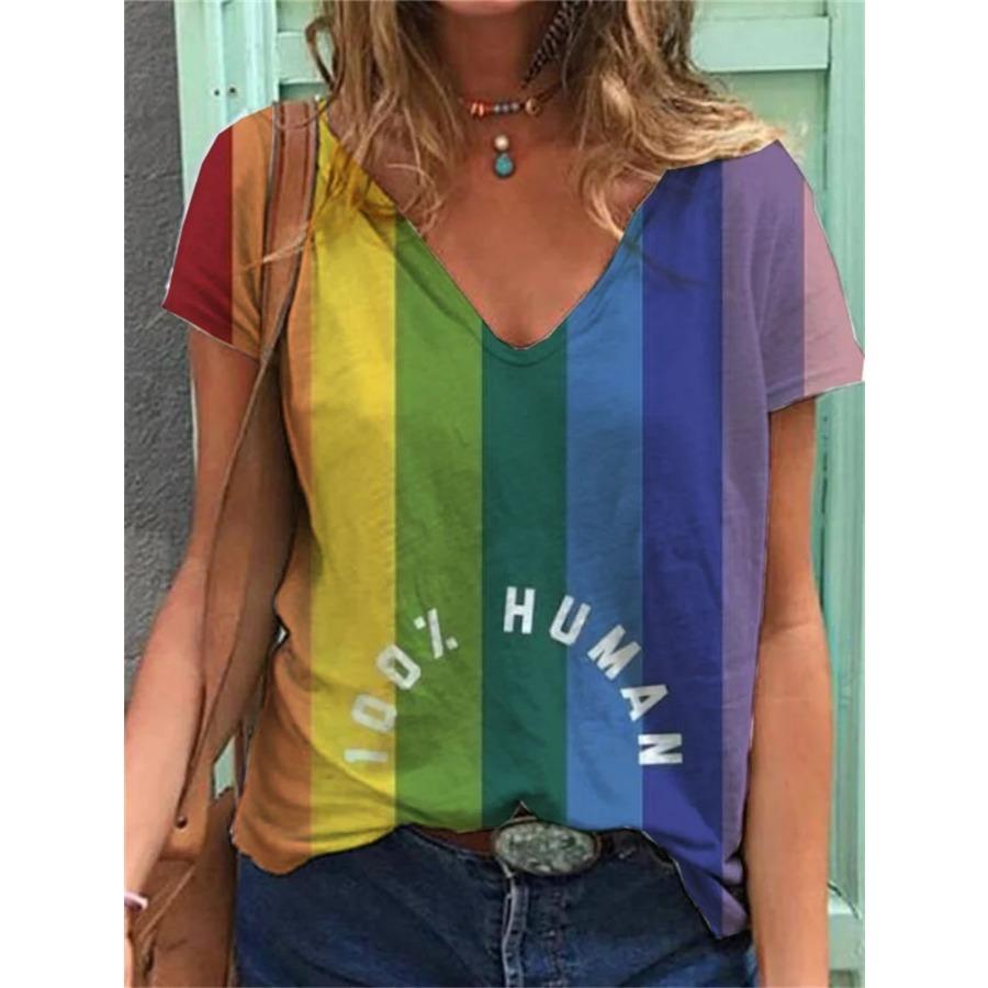 Natural Style Women's T-shirt Rainbow Print Harajuku Shirt Summer Y2k Clothing Girls Oversized Fashion Short Sleeve Sweatshirt