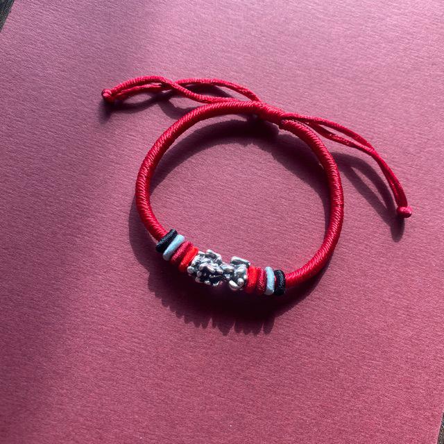 Pixiu Red String Bracelet: Handmade Tibetan Silver Wealth-Attracting Charm