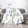Watercolor Eucalyptus Leaf Print Flannel Blanket Green Botanical Soft Warm Throw Blanket Sofa Bed Natural Home Decor Gift