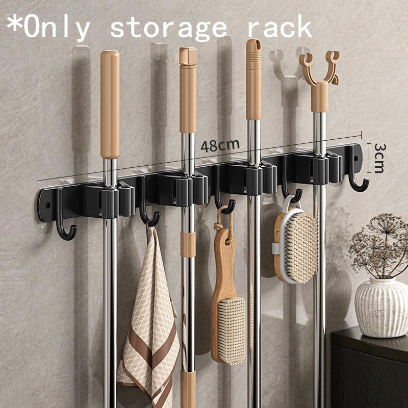 Stainless Steel Mop Holder No Drill Mop Hook Wall Mounted Broom Storage Rack Bathroom Mop Organizer Household Goods чёрный