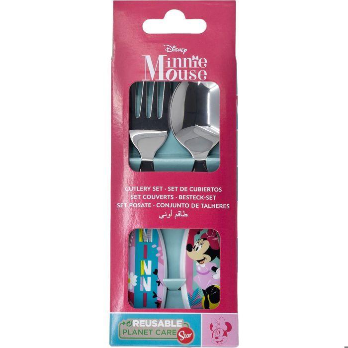 Vitrine - Anrichte - Geschirrschrank Tataway Disney Set mit 2 rosa Besteckteilen für Mädchen aus Edelstahl Minnie mit abgerundeten Enden