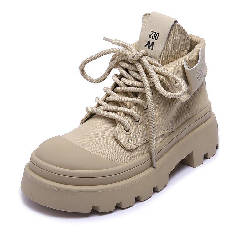 Wasteland wind Martin boots women's 2025 autumn new popular British style platform short boots inner height-increasing canvas mountaineering boots
