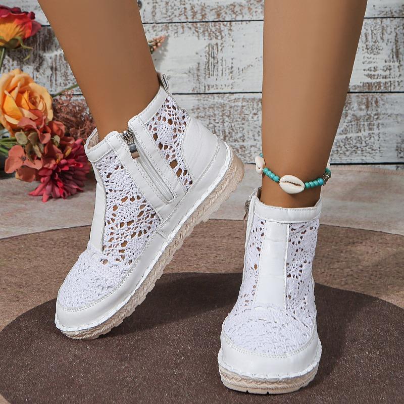 

Современные сетчатые ботильоны на плоской подошве, летние женские туфли 2024 года, высококачественные женские ботинки с круглым носком, однотонные, полые, лаконичные, Botas 38 белый