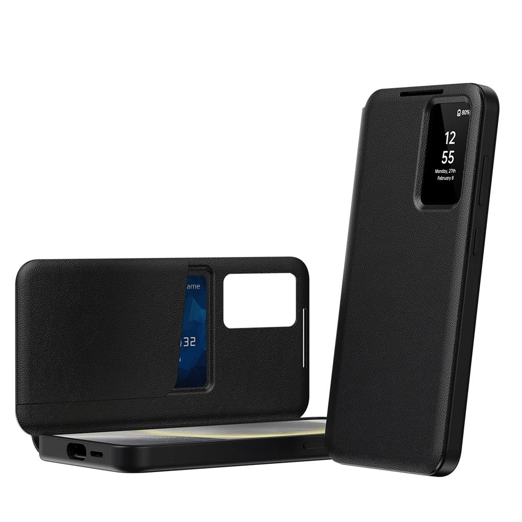 Intelligentes Leder-Flip-Case mit Fenster für Samsung Galaxy S26 S25 S24 S23 Ultra Plus No-Flip Anrufannahme Kartenhalter-Steckplatz Buchhülle