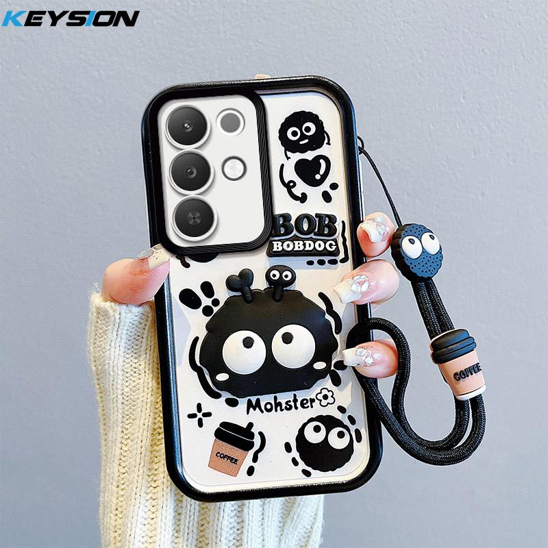 KEYSION Shockproof Case for Realme C85 5G with Lanyard Soft Silicone Cute 3D Cartoon Doll Phone Back Cover for Realme C85