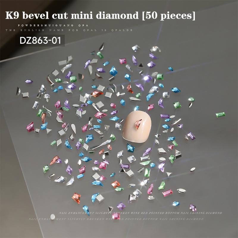 50Pcs Nail Mini Glass Charming Sparkling   Collection Mixed Color Luxury Manicure Decorations Accessories
