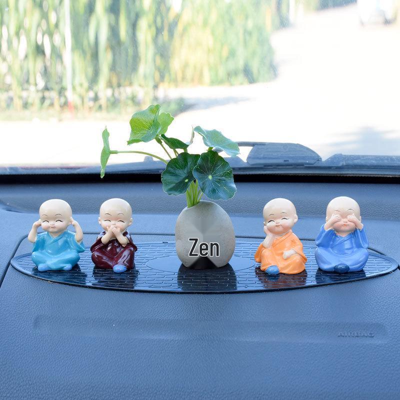 Shaking Head Monk Car Ornament Set - Cute Interior Decoration for Men and Women
