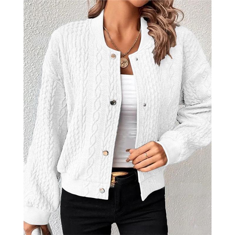 

Women s Autumn Stand-up Collar Jacquard Baseball Jacket M білий