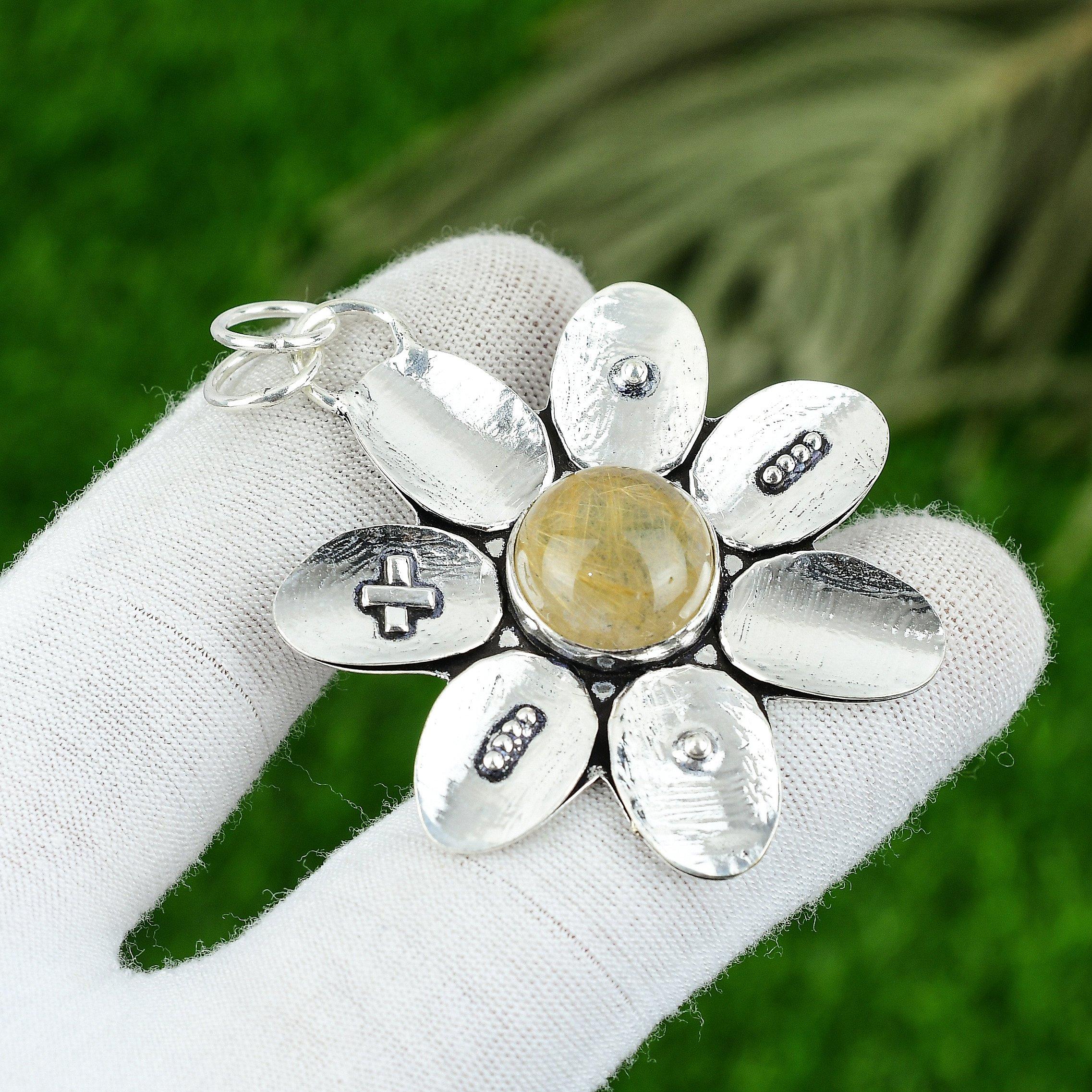 

Подвеска из натурального золотистого рутила, золото 925 пробы, стерлинговое серебро, индийские украшения