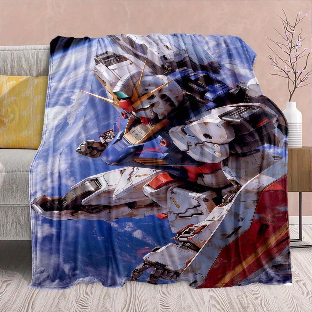 Gundam Anime Flannel Blanket - Soft Warm Perfect for Sofa, Bedding Camping Travel Office Home Decor -QJY