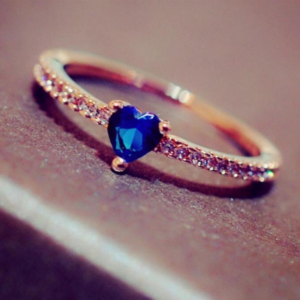 New Simple Cute Female Blue Crystal Stone Ring Ladies Engagement Ring Luxury Heart Shaped Zirconia Ring Couple Gift Accessories 6 розового золота
