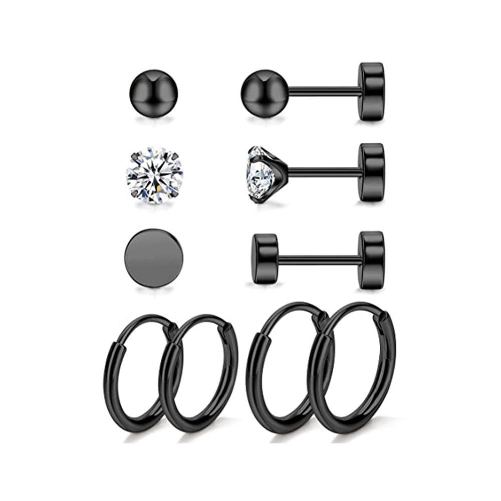 Trendy Zircon Dumbbell Ear Cuffs & Titanium Steel Stud Earrings Set for Women