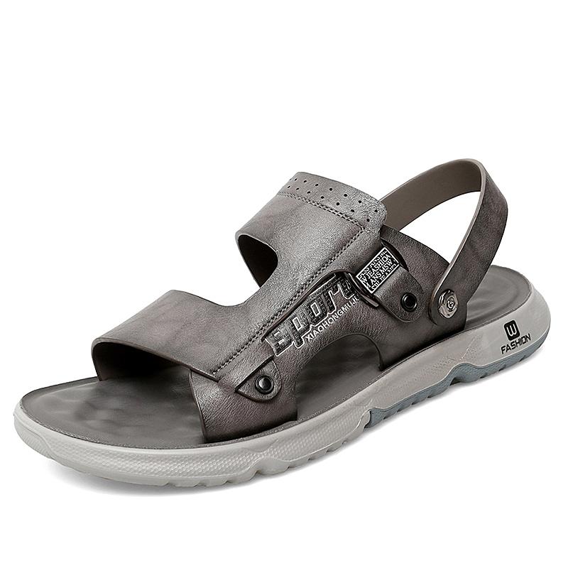 

Летние дизайнерские мужские сандалии из натуральной кожи, модные простые мужские тапочки, мягкая подошва, легкие мужские повседневные нескользящие туфли 44 серый