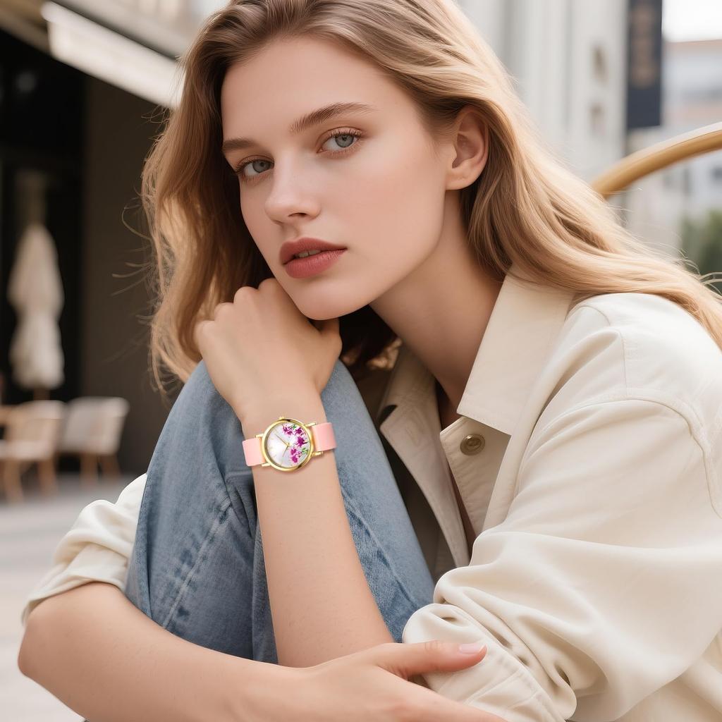 Floral Wristwatch with Silicone Analog Adjustable Quartz Pastoral Business Beautiful Fashion Watch Perfect Gift for or Your Girlfriend Women's Band,