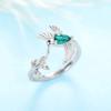 Huitan Gorgeous Lovely Bird Opening Ring for Women Creative Delicate Finger Accessories with Green CZ Trendy Fancy Party Zircon