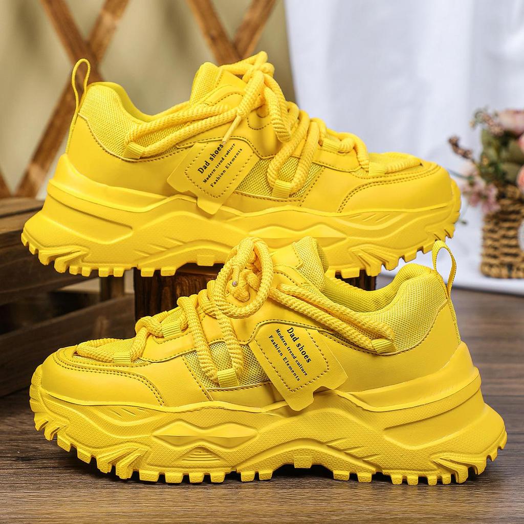 Women's Platform Yellow Sneakers Women Thick Sole Sports Shoes Woman Spring Breathable Mesh Casual Tennis Shoes Ladies Sneakers