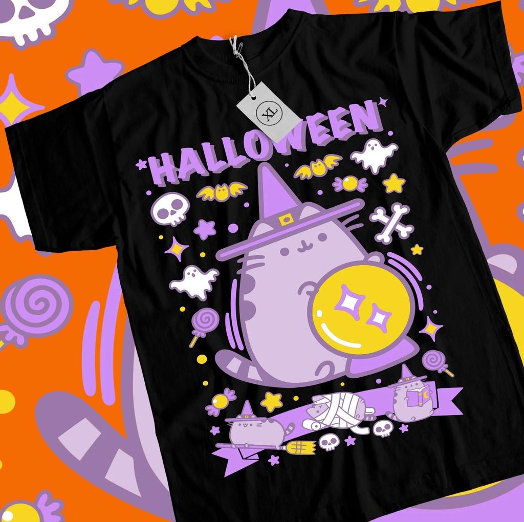 Pusheen Cat T-Shirt Kitty and Friends Halloween Cat Love Girl Shirt All Size