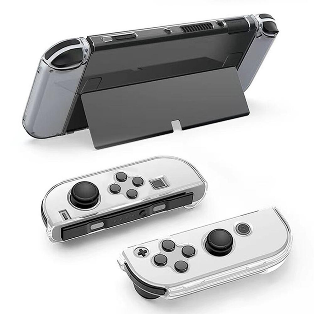 For Nintendo Switch OLED Transparent Crystal Case Hard PC Split Protective Cover with Kickstand
