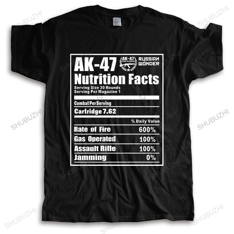 Unisex Crew Neck Tops fashion Cotton Tshirt New AK Russian Riffle Funny Nutrition Facts casual loose style tops Bigger size