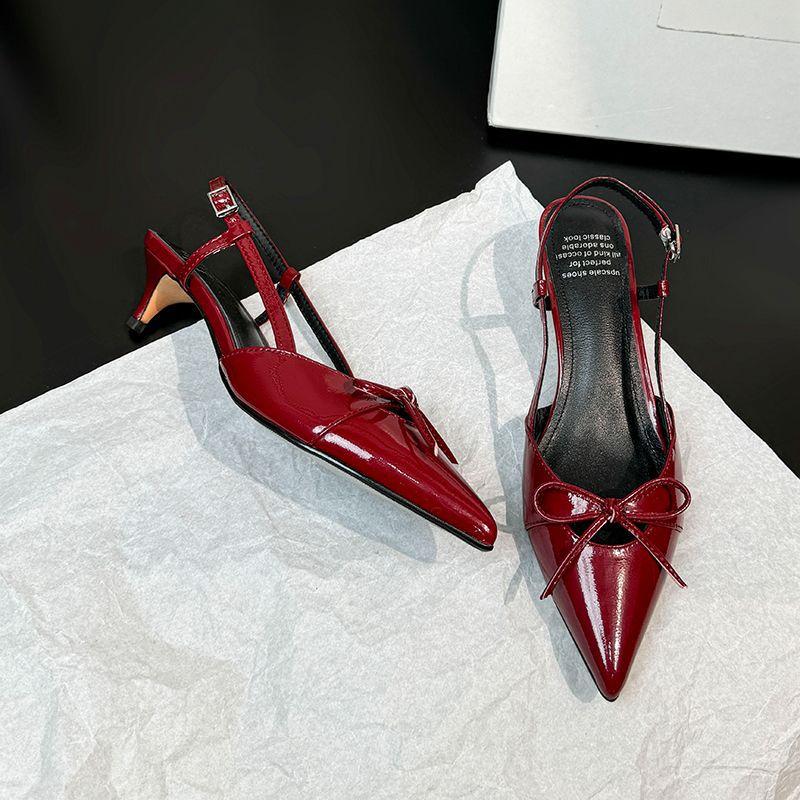 French silver bow bag head sandals women's 2025 summer absolute child thin heel empty single shoes pointed high heels