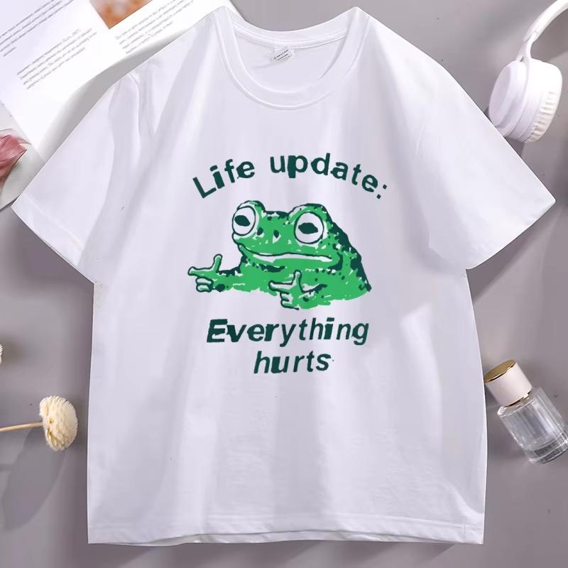 

Funny Frog TShirt Life Update Unisex Women pure Cotton Short Sleeve Tshirt Breathable Round Neck Graphic Tees Streetwear Clothes M
