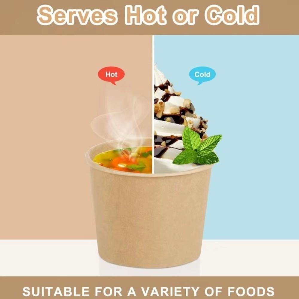 10 Stück Geschenke Einweg Kraftpapier Eimer Schüssel mit Deckel 8oz/12oz/12oz Takeaway Verpackungsboxen Heißsuppe Schüssel Kraftpapier Lunchbox