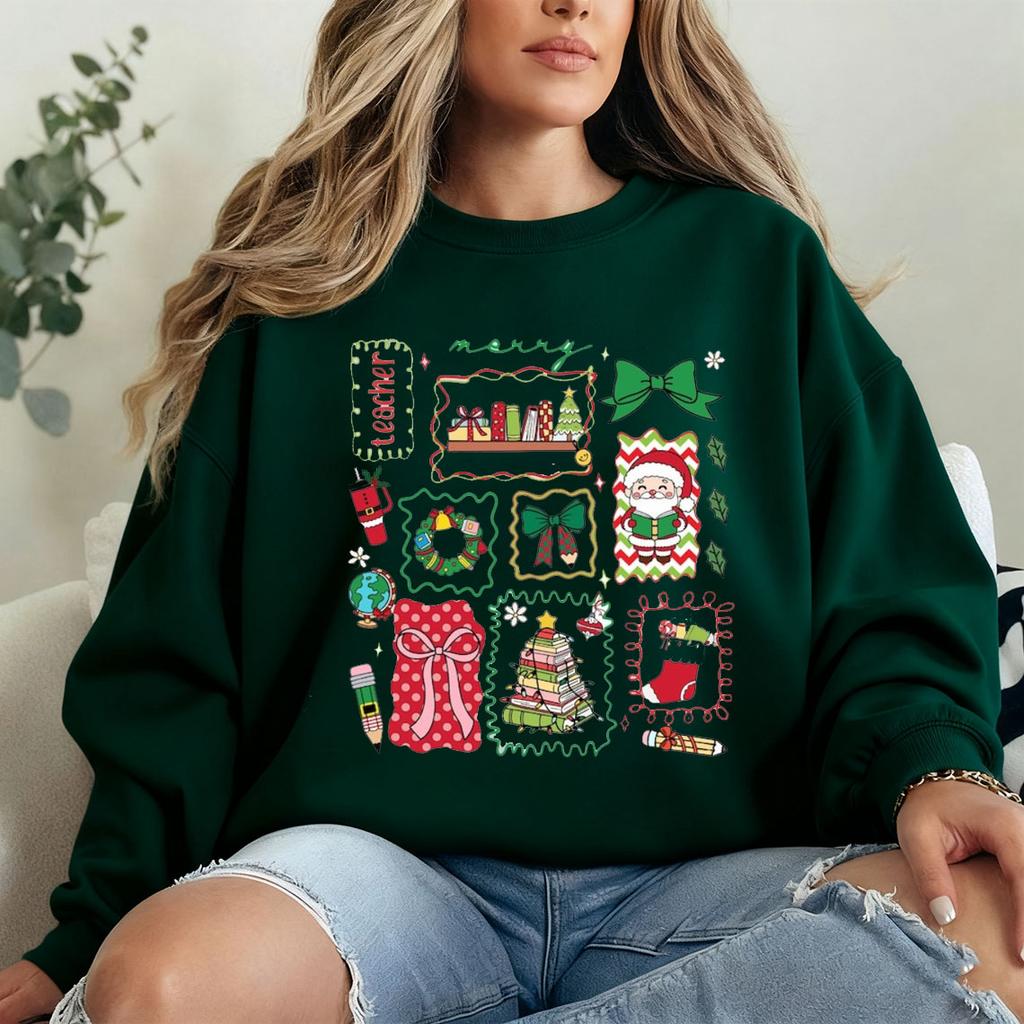 Merry Teacher Christmas Teacher Coquette Comfortable New in Hoodies & Sweatshirts Essentials Vintage Classic Fashion Streetwear